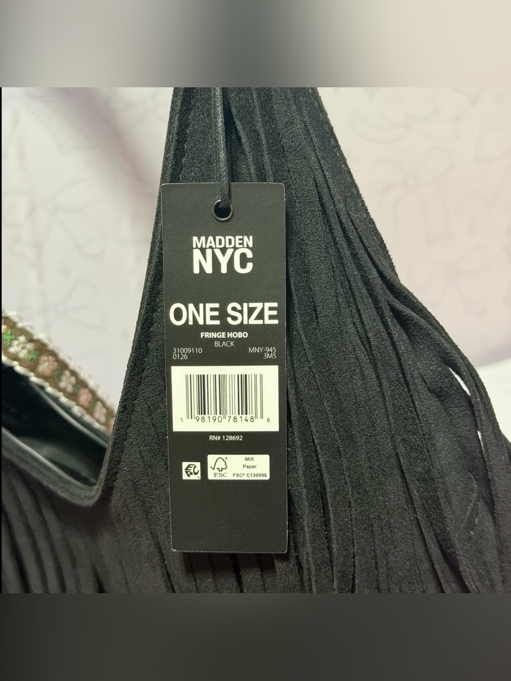 Madden NYC Women's Fringe Hobo Bag w/ Keychains, Black NEW WITH TAG - Picture 7 of 7